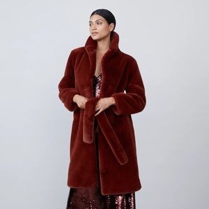 Allen Schwartz Greta Faux Fur Coat - Wine